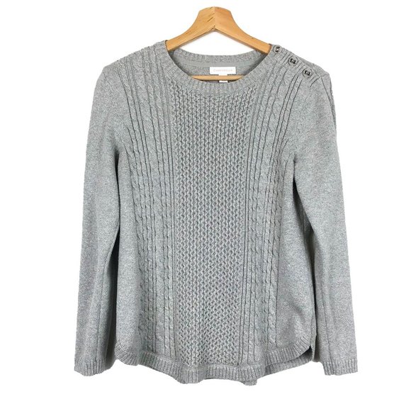 Charter Club Grey Metallic Glitter Sparkle Cable Knit Crew Neck Sweater M - Picture 1 of 7